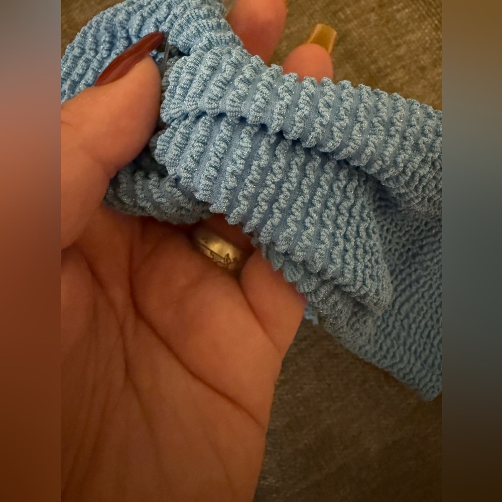 Aerie Shimmery Crinkle Holiday Christmas Ice Winter Headband in Turquoise - Picture 5 of 8